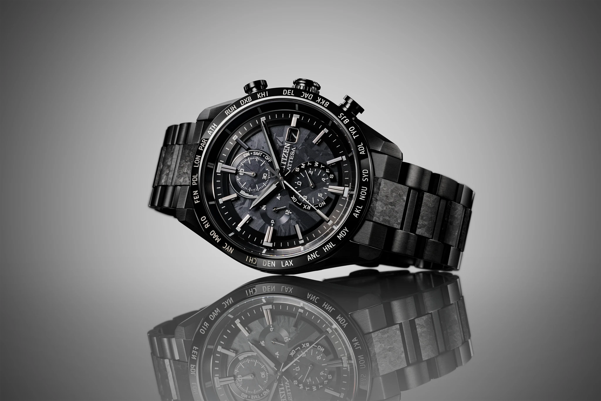 ATTESA Black Dial Super Titanium with DLC Coating Bracelet AT8287